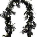 Halloween Black Floral Ghost Picks Garland with Maple Leaf Vines Hanging for Table Room Party Office Indoor Outdoor Backdrop Wall Decor 70.87 Inch