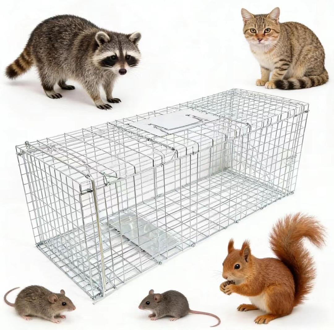Universal Small Animal Live Capture Trap, 24-inch Humane cage, Heavy-Duty Galvanized Steel mesh, Suitable for Small Raccoons, Small Wild Cats, Marmots, Squirrels, Skunks, and Moles