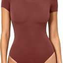 Women's Double-Lined Round Neck Short Sleeve Bodysuit Stretchy T-Shirt Body Suits Basic Tops for 2026 Summer Wear