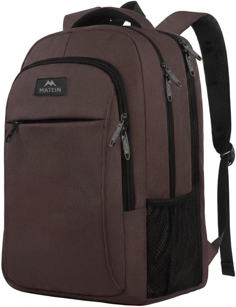 MATEIN 32L Laptop Backpack, Water Resistant School BookBag Fits 15.6 Inch Laptop Computer, Sturdy Personal Item Bag Casual Travel Daypack Carry on Underseat Luggage Backpack for Airlines, Brown