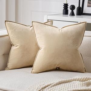 MIULEE Beige Decorative Velvet Throw Pillow Covers Soft Pillow Covers Soild Square Cushion Case for Summer Sofa Bedroom 18x18 Inch 45x45 cm