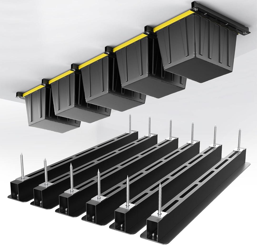 EVERHANGER Ceiling Storage Rack, Heavy Duty Overhead Garage Storage Rack, Adjustable Ceiling Bin Storage System, 6 Sets for 5 Bins, 26 Inch EVERHANGER Ceiling Storage Rack, Heavy Duty Overhead Garage Storage Rack, Adjustable Ceiling Bin Storage System, 6 Sets for 5 Bins, 26 Inch