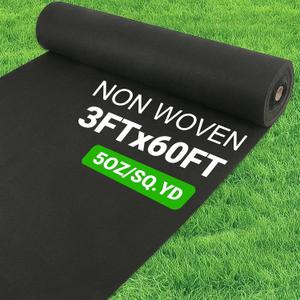 5oz Non Woven Geotextile Fabric with Stakes for French Drains, 3x60FT High Permeability Drainage Fabric Heavy Duty Landscape Fabric for Gravel Grid, Garden, Flower Beds, Weed Control, Erosion Control
