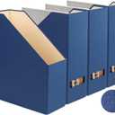 Magazine Holder - File Holder and Desk Organizer, Paperboard Book Organizer and Storage Box for Documents, Magazine Holder Rack for Classroom, Home, and Office (Classic Blue, 4-Pack)
