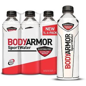 BODYARMOR SportWater Alkaline Water, Superior Hydration, High Alkaline Water pH 9+, Electrolytes, Perfect for your Active Lifestyle, 1 Liter (Pack of 6)