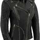 Milwaukee Leather MLL2516 Black Leather Rub-Off Leather Jacket with Hoodie for Women, XXL, Black