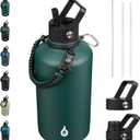 BJPKPK 2/3 Gallon Water Bottle with Straw Lid, 50oz, 64oz, 87oz, 128oz Large, Stainless Steel Water Bottles with 3 Lids and Paracord Handle, Double Wall Vacuum Metal Water Jug, Army Green