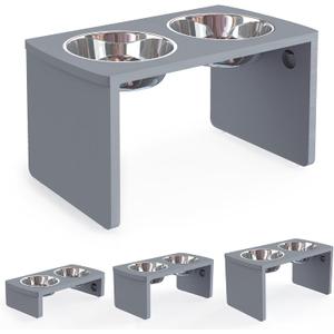 Elevated Dog Bowls, Bamboo Raised Dog Bowl for Large Dogs, with 2 Stainless Steel Bowls (13'' Tall-68oz Bowl, Grey)