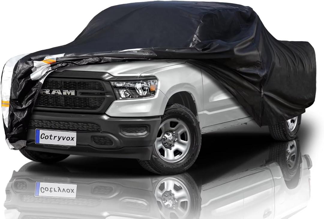 Dodge Ram 1500 Truck Cover Custom Fit 2009-2026 Crew Cab SB (5.75') with Door Zipper, 12 Layers Full Exterior Pickup Truck Cover Waterproof All Weather, for Wind Dust Sun and UV Protection.