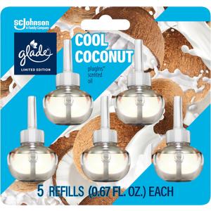 Glade PlugIns Scented Oil Air Freshener, Cool Coconut Limited Edition, 3.35 oz Total, 5 Refills