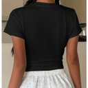 RoseSeek Women's Cropped Letter Graphic T Shirt Crewneck Short Sleeve Slogan Tee Streetwear Black Small (Black, M)