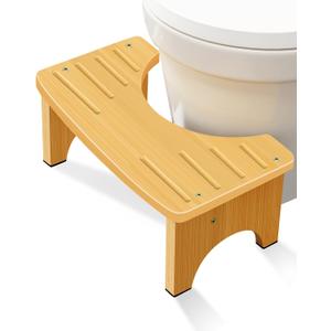 Bamboo Toilet Stool for Adults, 6.5" Toilet Stool Squat Adult Kids, Portable Simple Curve Squat Toilet Potty Stool, Non-Slip Poop Stool for Bathroom, Improve Squatting Posture and Comfort (Wood)