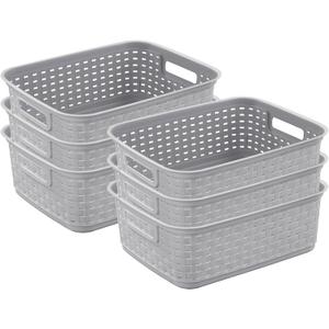 Sterilite Short Plastic Weave Storage Basket, Bin Organization for Countertops, Tabletops, and Shelves for Crafts, Jewelry, Gray, 6-Pack
