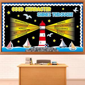 Summer Nautical Bulletin Board Classroom Decoration Ocean Lighthouse Motivational Cutout Good Character Shines Through Bulletin Board Nautical Sailing Back to School Supplies for Office Wall Decor