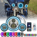 SUNPIE Compatible with H_arley Motorcycles 7 inch RGBW Halo Head light RGBW Fog Lights with Mounting Bracket App Remote Control