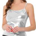 Women's Metallic Shiny Halloween Party Sleeveless Slim Fit Holographic Cami Top XL