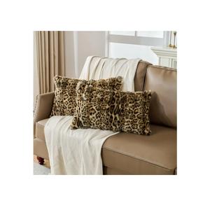 Cheetah Print Faux Fur Fluffy Pillowcases,Plush Soft Throw Pillow Covers, Fuzzy Decorative Leopard Print Pillow Cases, Furry Brown Leopard Cushion Covers for Couch Sofa-12x20 inch Set of 2
