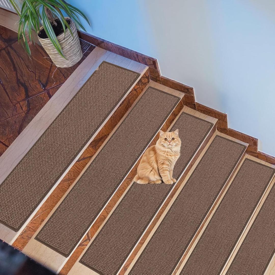 Stair Treads for Wooden Steps Indoor, (15 in Pack, Brown, 30"X8") Peel and Stick Stair Tread,Stair Runners, Non-Slip Carpet Stair-Treads for Kids, Elders & Pets, Machine Washable, Reusable