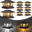 EXCMARK 4x4 Solar Post Cap Lights, 8 Pack Fence Deck Post Lights Outdoor Solar Powered Waterproof with Two Light Modes Warm&Cool White for Garden Patio Decor.(Classic Black, 8)