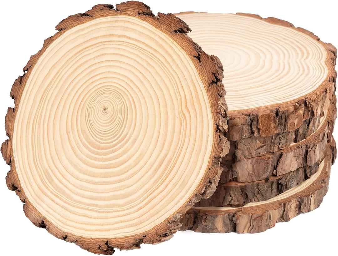 ilauke Wood Slices for Centerpieces, 6Pcs Large Unfinished Wood Slices 7-8 Inches Round Wooden Circle with Tree Bark, Wooden Discs for DIY Painting Crafts, Weddings Centerpieces Decor