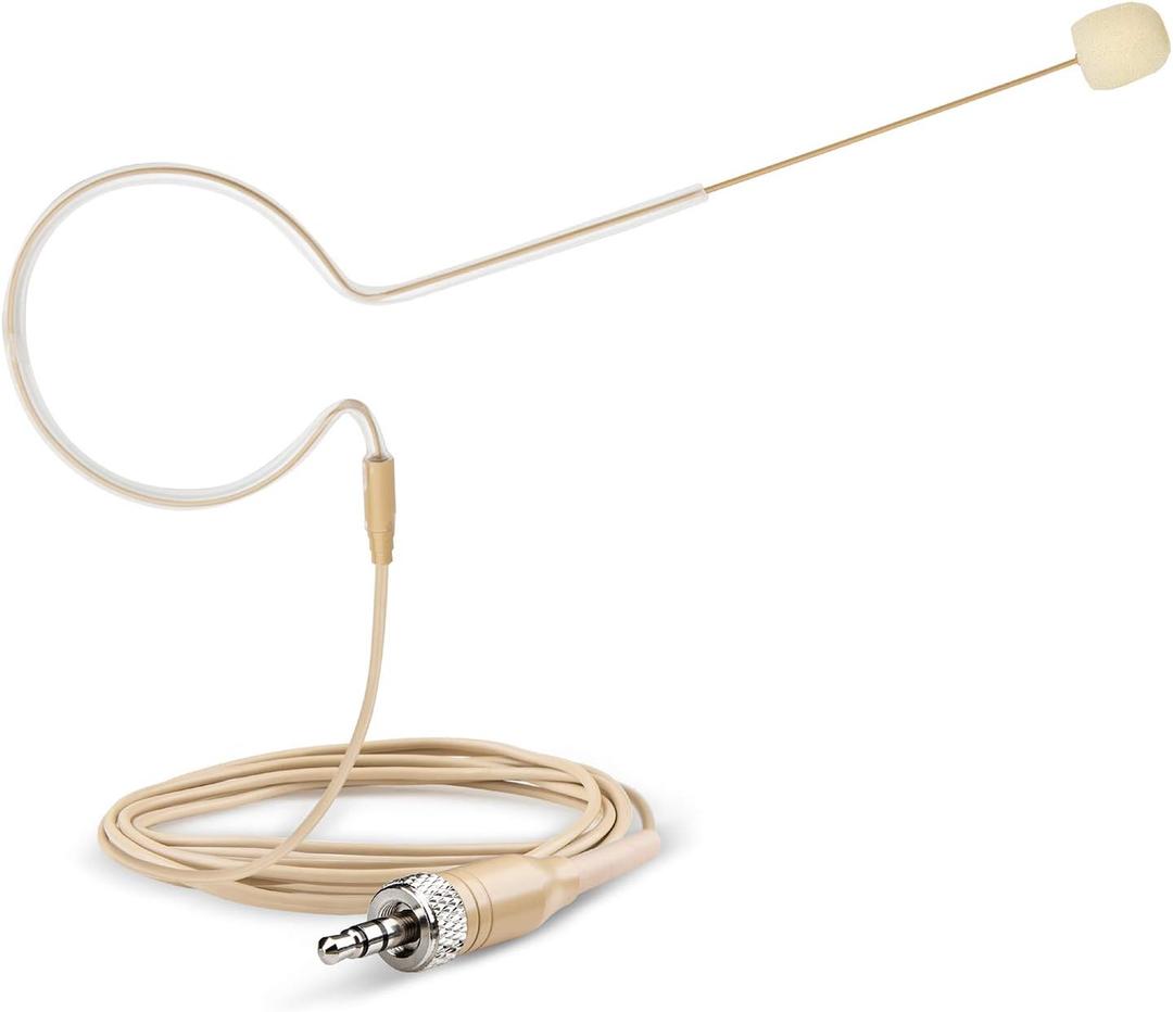 Headset Headworn Microphone - 3.5mm Screw Lock Head Microphone for Sennheiser Wireless System & Bodypack Transmitter  Beige Single Earhook Omnidirectional Headset Head Mic