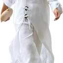 CHICME Women 2 Piece Outfits Cold Shoulder Long Sleeve Top Wide Leg Pants Linen Matching White Lounge Set Casual Vacation Outfits-XL