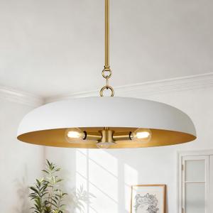19.7 Inch Extra Large Pendant Light, 3-Light White and Gold All Metal Pendant Lighting Fixture, Oversized Modern Dome Chandelier Ceiling Hanging for Kitchen Island Dining Room Living Entryway