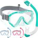 Vvinca Snorkel Set for Kids 3-14, Dry Top Snorkeling Gear for Boys Girls Youth, Panoramic View Swim Goggles with Nose Cover & Anti-Fog Lens, Junior Scuba Diving Mask with Adjustable Soft Fabric Strap, One Size 