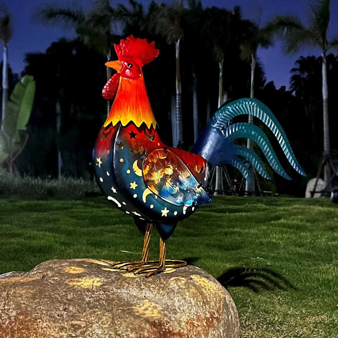 LIFFY Metal Rooster Yard Decor,18 Inch Solar Chicken Yard Decorations Outdoor,Garden Rooster Decor for Outside,Lawn Statues Decorative Ornaments for Home Patio Backyard Landscape (Multicolor)