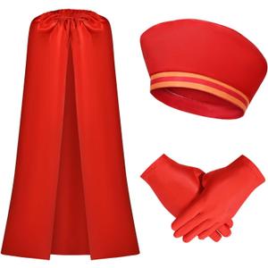JcHrmers 3 Pcs Cartoon Costume Accessories Red Velvet Retro Hat Cape and Gloves for Men Women Halloween Cosplay Outfit