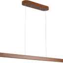 31.5" Wood Linear Pendant Light Modern LED Dimmable Ceiling Hanging Light Fixture Wood Linear Chandeliers Modern Island Lights 19w for Dining Room Kitchen Island Bar Walnut Color (with Remote Control) (32in, Walnut)