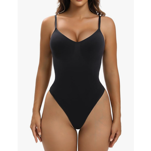 Reoria Women Shapewear Tummy Control Bodysuit Seamless Sculpting Snatched Waist Body Suit Thong or Brief L
