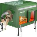 Pawtners Heated Outdoor Cat House for Outside Cats, 19'' Large Insulated Weatherproof Cat Shelter with Heated Pad, Elevated Feet & Escape Door, Warm Kitty House for Feral or Stray Cats in Winter (Green)