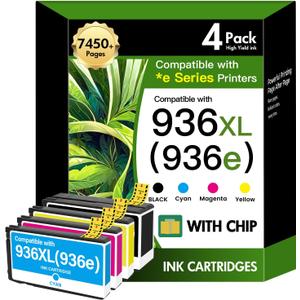 936XL 9125e 936 Ink Cartridges Combo Pack: Replacement for HP 936e 936 Ink Cartridges for HP Printers OfficeJet Pro 9120e 9125e 9730e 9135e 9130e 9130 9130b 9128e 9122e 9110b 9120b Series