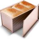 KITESSENSU Pullman Loaf Pan with Lid, 1 lb Dough Capacity Non-Stick Bakeware for Baking Bread, Carbon Steel Corrugated Bread Toast Box Mold with Cover for Baking Bread, Gold
