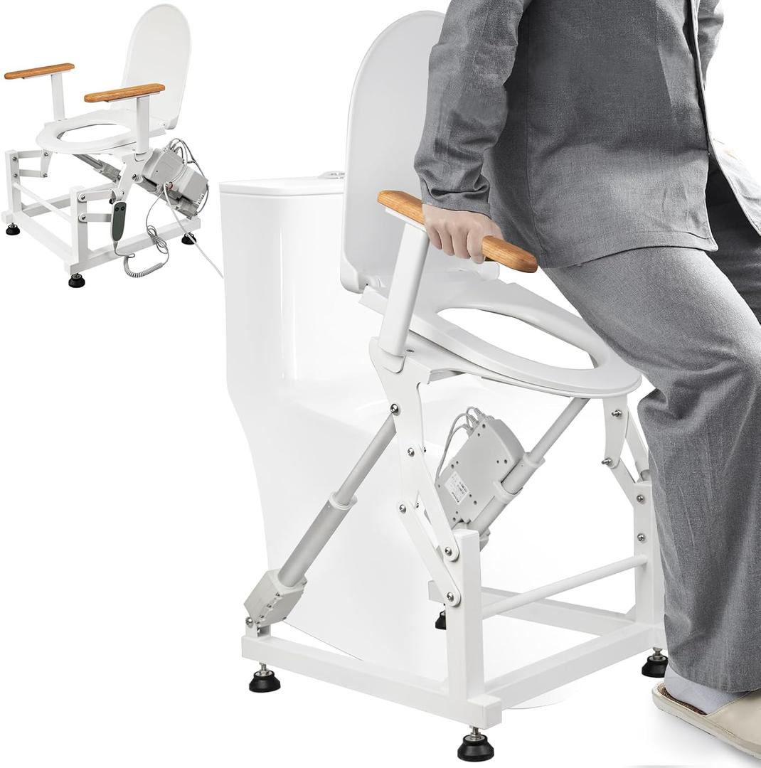 Lift Toilet Seat for Elderly with Wooden Armrests, FS/HS Eligible Electric Sit to Stand Lift for Elderly and Disabled, Toilet Seat Lift Supports Up to 440lbs