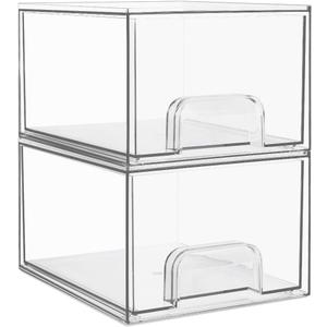 Vtopmart 2 Pack Small Clear Stackable Storage Drawers,Acrylic Bathroom Makeup Organizer,Plastic Storage Bins For Vanity, Undersink, Kitchen Cabinets, Pantry, Home Organization