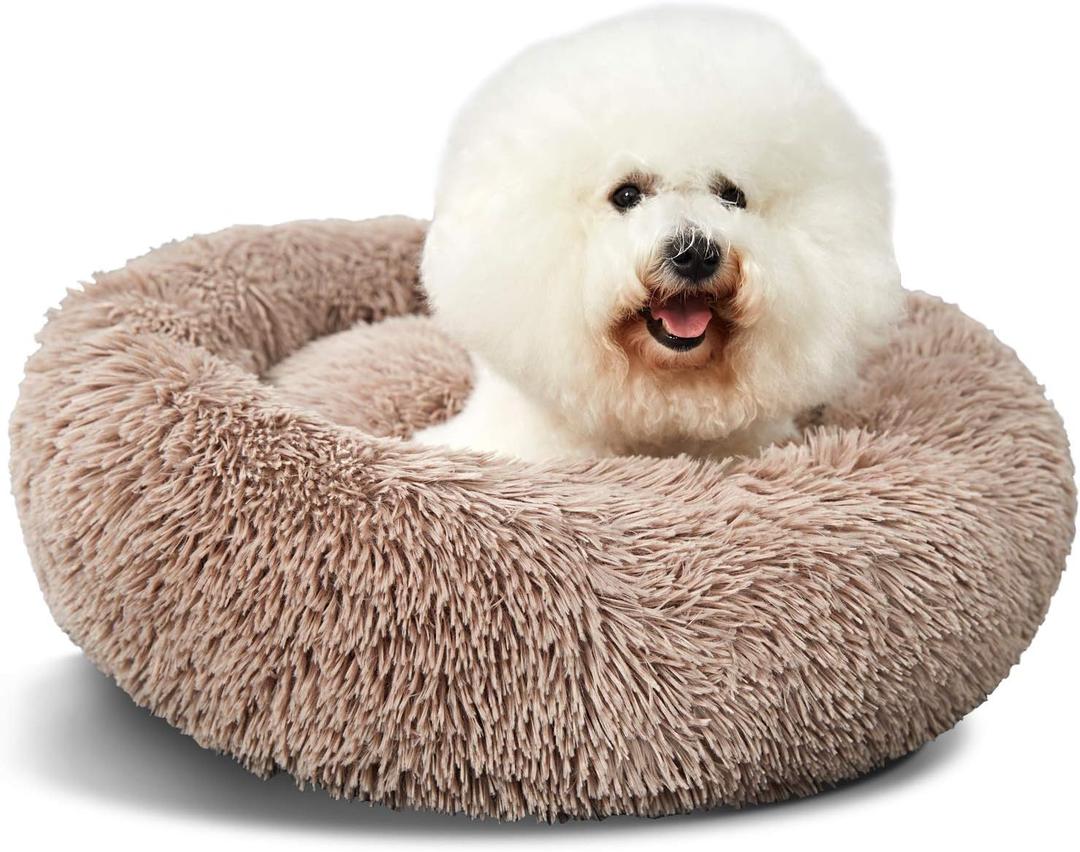 Washable Dog Round Bed - Medium Donut Dog Bed, Comfy Calming Cuddler