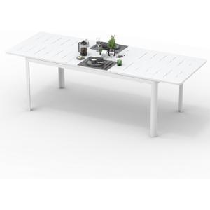 Domi Patio Dining Expandable Table, Metal Aluminum Outdoor Table for 6-8 Persons, Rectangular, Ivory White (94.5"Lx35.4"Wx29.5"H(Ivory White))