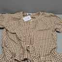 Flygo Womens Gingham Pajamas Set 1 Piece Cotton Pj Lounge Sets Puff Sleeve Ruffle Babydoll Shirt Shorts Summer Outfits XL