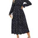 GRACE KARIN Women's Long Sleeve Maxi Dress Fall 2025 Chiffon Flowy Wedding Guest Dresses Floral Tiered Dress Black, L