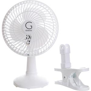 Genesis 6-Inch Clip Convertible Table-Top & Clip Fan Two Quiet Speeds - Ideal For The Home, Office, Dorm, More White (Single)