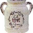 Fovasen Farmhouse Ceramic Vase - Shabby Chic French Bucket With Country Handle - Porcelain Pitcher Jug - Vintage Rustic Container for Parties, Festivals, Decor, and Gifts