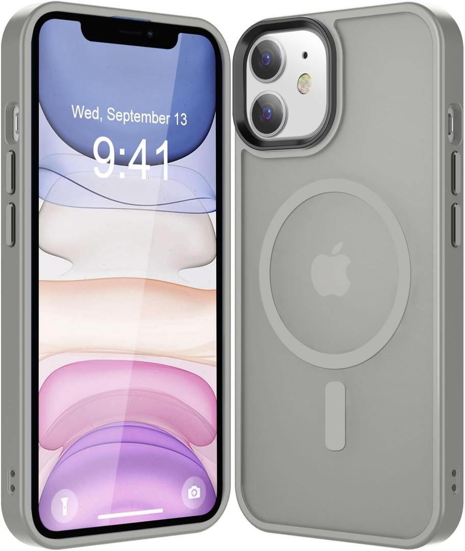 Strong Magnetic for iPhone 11 Case Compatible with Magsafe, [13FT Drop Resistant] Translucent Matte Skin Feeling Back, Aluminum Alloy Keys Shockproof Phone Case, Titanium Gray