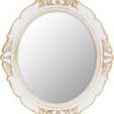 Eaoundm 13.1 x 14.8 inchs Decorative Wall Mirror, Vintage Hanging Mirrors for Bedroom Living-Room Dresser Decor Oval (White)