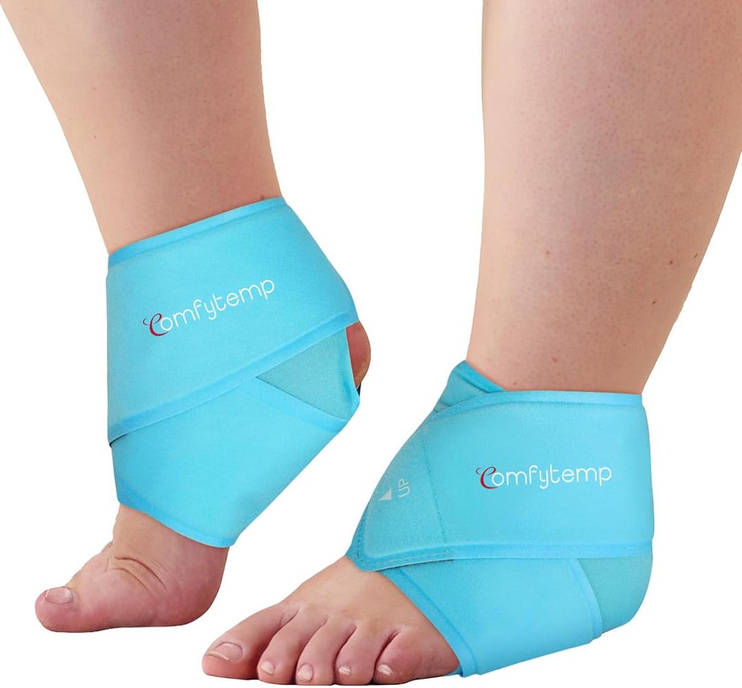 Comfytemp XL Ankle Ice Pack Wrap, Reusable Gel Ice Packs for Injuries Hot Cold Compres for Plantar Fasciitis, Foot Health, Achilles Tendonitis, Sprained Ankles, First Aid, 2 Packs (Bright Blue)