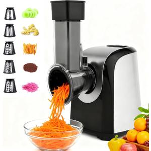Electric Cheese Grater 150W Salad Maker 5 Different Shapes of Blades for Slicing/Shredding/Grinding, Compact Kitchen Electric Slicer Shredder for Block Cheese, Vegetables, Fruit, Carrots