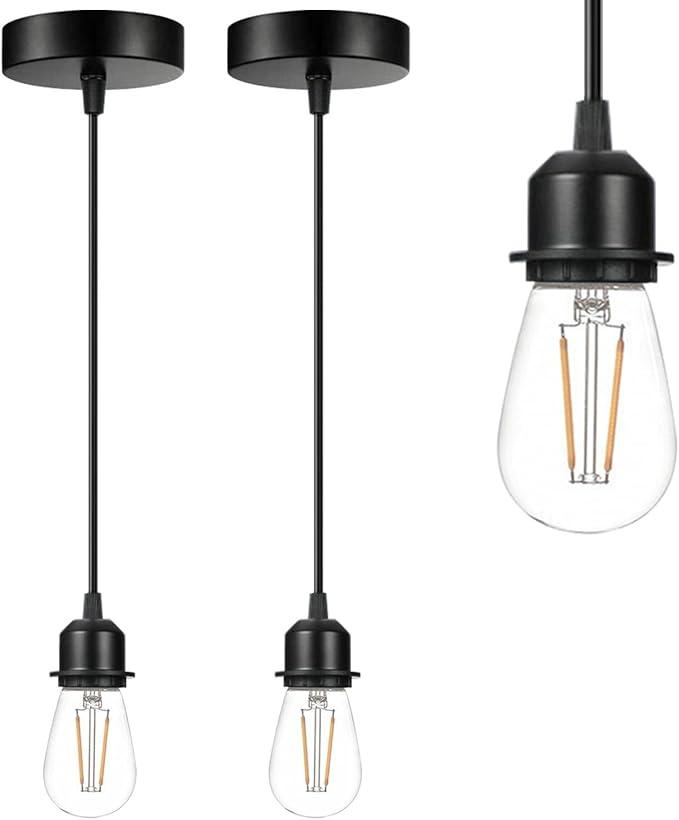 2 Pack Vintage Pendant Light Kit, Farmhouse E27 Base Industrial Lamp Lantern Socket Canopy Kit Cord Holder, DIY Hanging Light Ceiling Lighting Fixture for Kitchen Island Corridor Bar Cafe