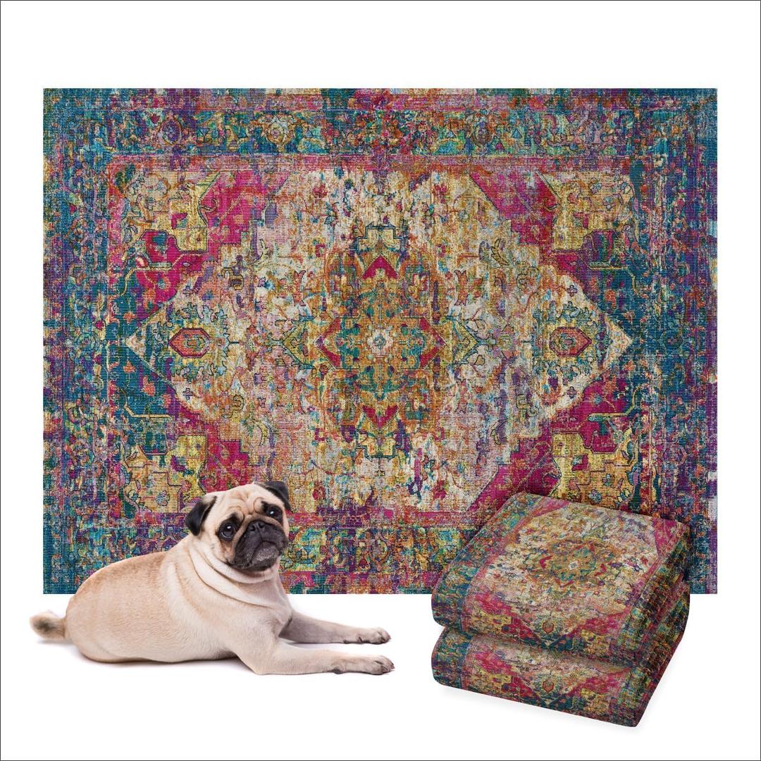 Washable Dog Pee Pads, 36" x 48", Waterproof, Non-Slip, Super Absorbent, Reusable Machine-Washable, 2-Pack (Bohemian Jewel)
