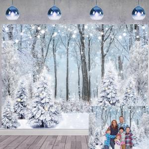 Winter Snowy Forest Backdrop 9x6FT Winter Wonderland Christmas Tree Snow Scene Photography Background Christmas Family Holiday Party Decoration Banner Supplies